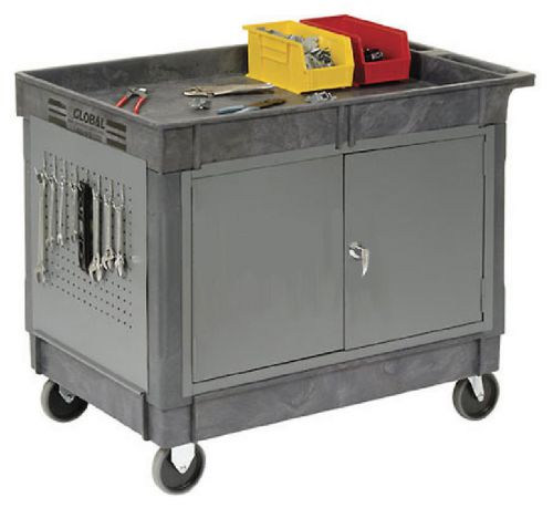 Work station mobile - portable cart - locking doors - tray top with 3&#034; lip - 33h for sale