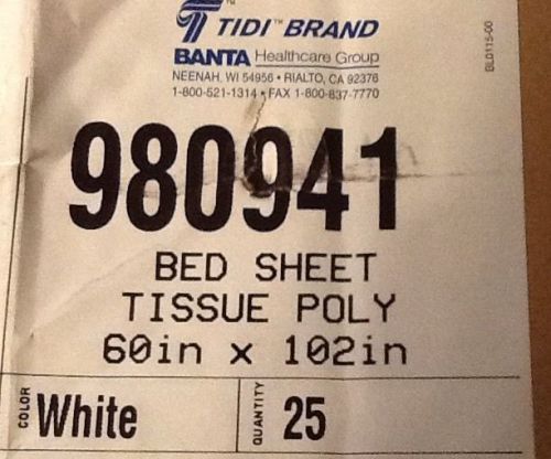 CASE OF 25 TIDI BRAND BED SHEET TISSUE POLY 60x102 Inch White REF 980941