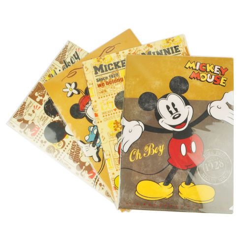 Disney retro mickey a4 document file l-folder 4 pcs set doc storage l shape for sale