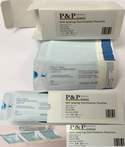 Self seal sterilization pouch 2.25&#034; x 4&#034; box of 1400 indicator strip p&amp;p pp-sp1 for sale