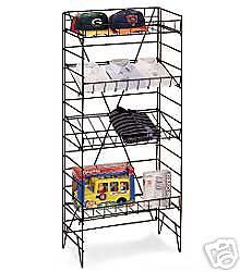 NEW Four Shelf Wire Display Floor Rack Adjustable Shelves Black Flat or Slant