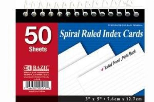 3 Pk, Spiral Bound 3 Inch X 5 Inch Ruled White Index Card - 50 Ct.