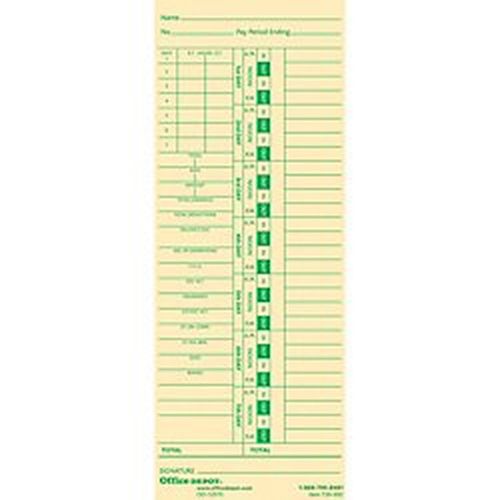 Office Depot Time Cards With Deductions, Weekly, Days 1-7, 2-Sided, 3 3/8in. x 8