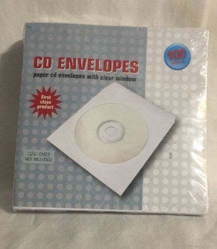 100 CD DVD Disc Paper Sleeve Envelope Clear Window Flap - White Generic