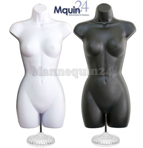 NEW SET of BLACK &amp; WHITE MANNEQUINS(2 PCS) w/STANDS  WOMAN DRESS PANTS DISPLAY