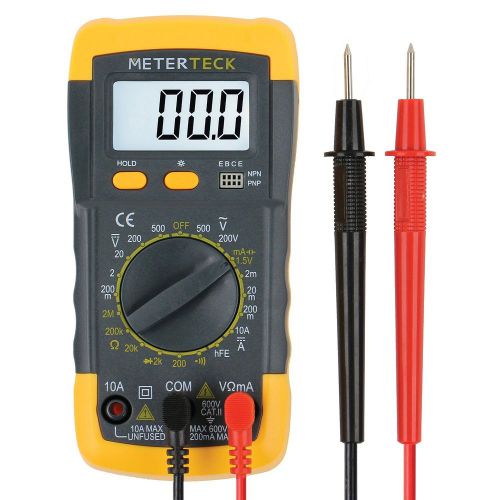 Meterteck Digital Multimeter (DMM) - Voltmeter, Ohmmeter, Ammeter - 2 Test Leads