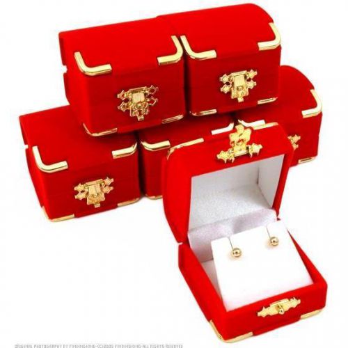 6 Red Velvet Earring Boxes With Brass Corners 2 1/8&#034;