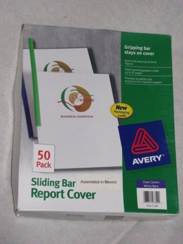 New Opened Box Avery White Sliding Bar Clear 9&#034; x 11.25&#034; Report Covers 50 Pack