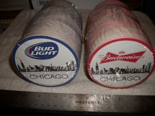 Lot of 2 SLEEVES OF 125- 2 Sided Budweiser/Bud Light Chicago Beer/Bar Coasters!