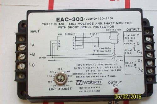 WATSCO EAC-303 LINE VOLTAGE &amp; PHASE MONITOR with SHORT CYCLE PROTECTION 3 PHASE