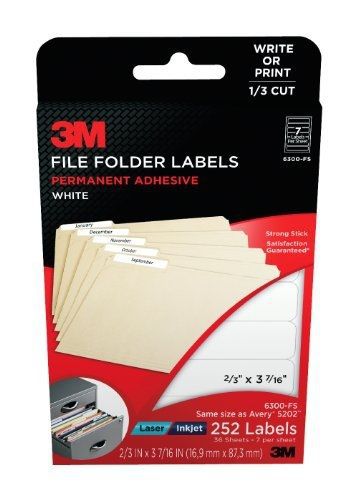 3M White File Folder Labels for  Laser/Inkjet Printing, White, 2/3 x 3 7/16