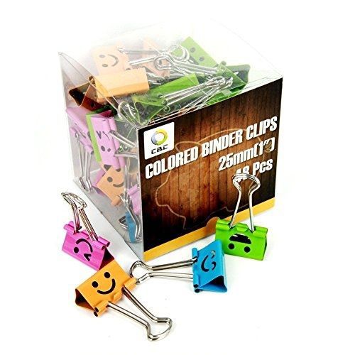 CBC Smiling Binder Clips ,1-inch Wide ,2/5 Inch Capacity, Assorted Colors ,48