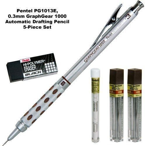 Pentel 5-piece set, pg1013e, 0.3mm graph gear 1000 automatic pencil for sale