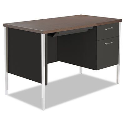 Single pedestal steel desk, metal desk, 45-1/4w x 24d x 29-1/2h, walnut/black for sale