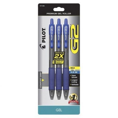 Pilot G2 Roller Gel Bold 1.0mm Blue Ink Comfort Grip Pens (3 Count)