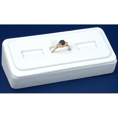 White Leather 3 Slot Ring Display Stand Jewelry Case