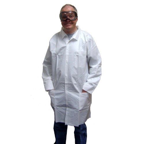 Enviroguard Polypropylene Lab Coat, Disposable, Knit Wrists, White, Large, 40