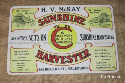 Sunshine harvester tin sign new australian farm vintage country tractor farmer for sale