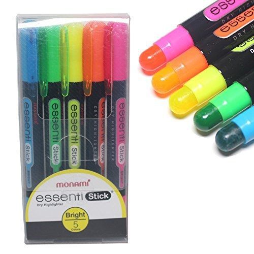 Monami Essenti Stick Solid Type Highlighter - Bright 5 Colors Sets