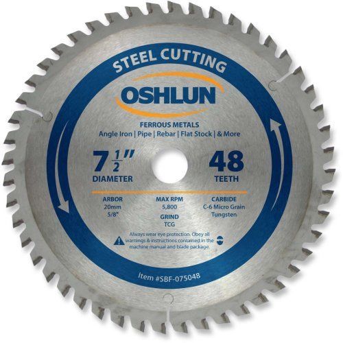 Oshlun SBF-075048 7-1/2-Inch 48 Tooth TCG Saw Blade with 20mm Arbor (5/8-Inch