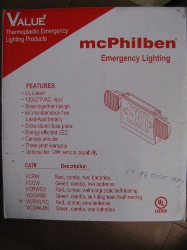 McPhilben VCRWLRC Emergency Lighting &amp; Exit Combo Lead-Acid Battery 120/227 V