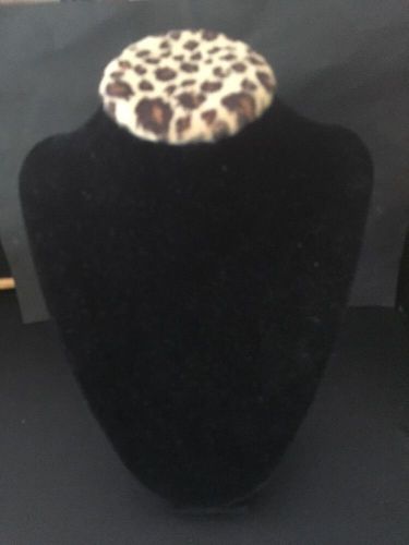 Black Leopard Velvet Jewelry Necklace Display Stand 8 1/2&#034; Tall