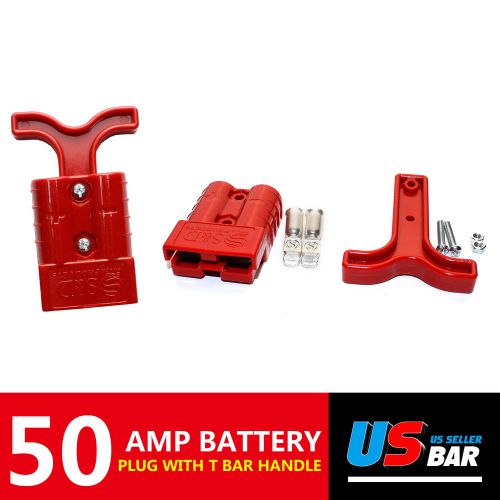 RED 2x 50A Battery Charger Quick Plug Connector Kit w/T-bar Handle Winch Trailer