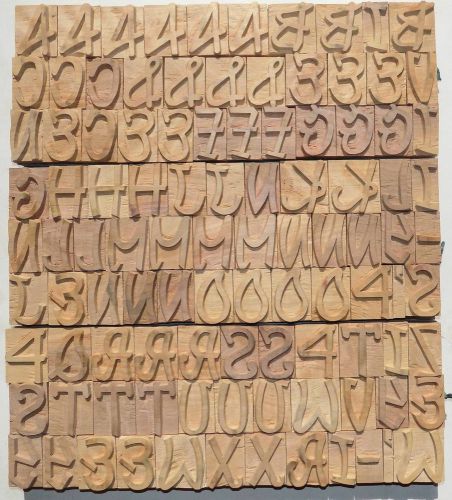 102 piece vintage letterpress wood wooden type printing blocks 40 m.m. bc-1230 for sale