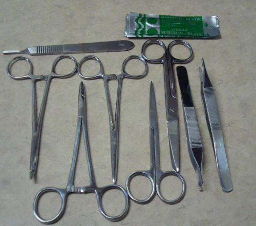 Basic suture set, surgical kit,needle holder,forceps, scissors &amp; scalpel#3 for sale