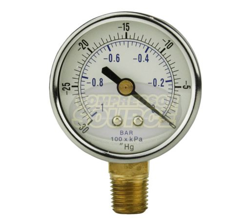 Quality 1/4&#034; npt 2&#034; vacuum air pressure gauge 0 -30 psi side / bottom mount new for sale