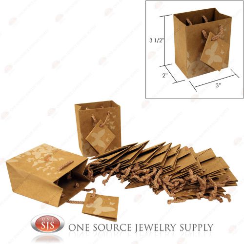 12 Kraft Butterfly Brown Paper Tote Gift Merchandise Bags 3&#034; x 2&#034; x 3 1/2&#034;H