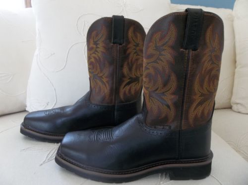 Mens justin stampede black oiled work boots composition square toe wk4818 for sale