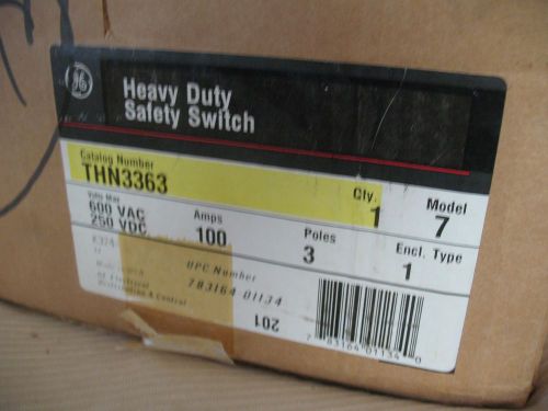 NEW GE THN3363 Heavy Duty Safety Switch Disconnect 600V 100A 3P 3PH non-fusible