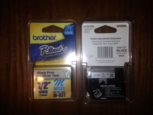 New ~ 2 ~Brother P Touch M Tape M-931 1/2 inch Black on Silver Tape NIP