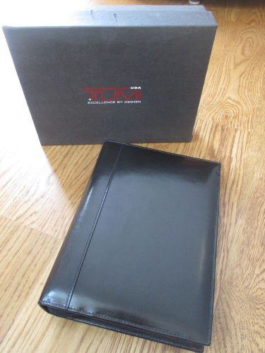 TUMI Black LEATHER Pad Notepad Pockets ZIP Large PORTFOLIO Organizer NEW Unisex