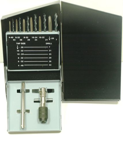 Precision tap &amp; drill set 4-40-1/4-20 w/ metal case 13 piece new! for sale