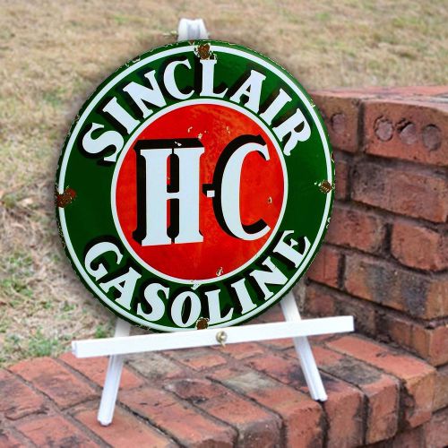 Vintage HC Sinclair weathered antique look - metal wall decor for garage bar