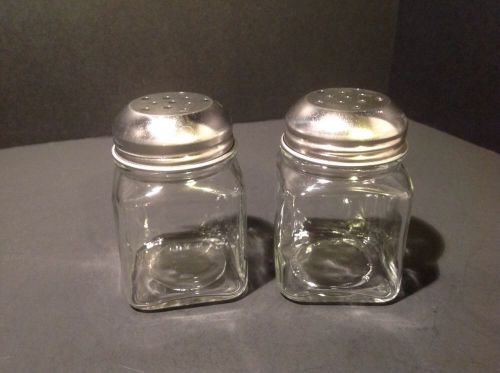 Glass Pizzeria Cheese &amp; Spice Shaker Jar Stainless Steel Top Lot Of 2
