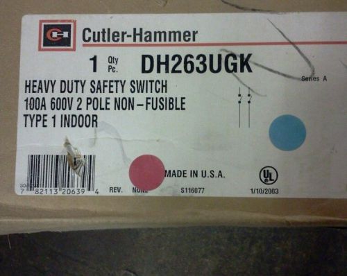 CUTLER-HAMMER DH263UGK 600Vac SAFETY SWITCH 100A 2pole