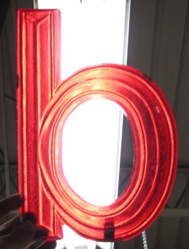 Vtg sign letter lower case &#034;b&#034; marquee display red plastic hanging  clear for sale
