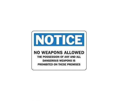 MACC802 Notice Security Sign, No Weapons Allowed, 7x10&#034;, PVC, ENGLISH