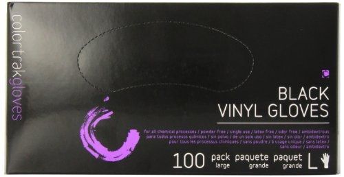 Colortrak Disposable Vinyl Gloves, Black, Large, 100 Count,  (Pack of 2)