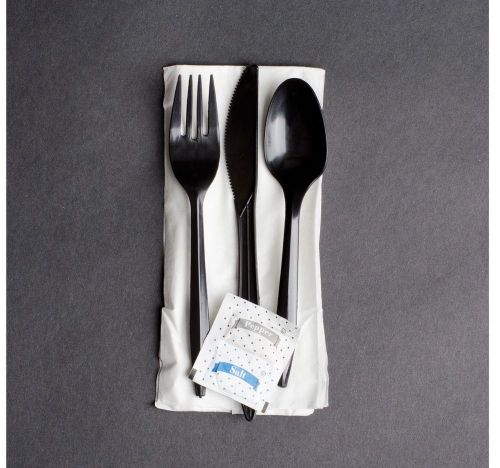 Black Plastic Cutlery Pack with Napkin and Salt and Pepper Packets 250 / CS