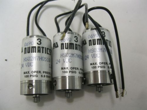 Lot of 3: Numatics HS02M7H051Q - 24VDC 1.5W 100 PSIG 6.9 BAR MAX