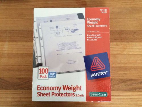 NEW Avery Economy Clear Sheet Protectors Acid Free Box of 100 (74101) 11 X 8 1/2