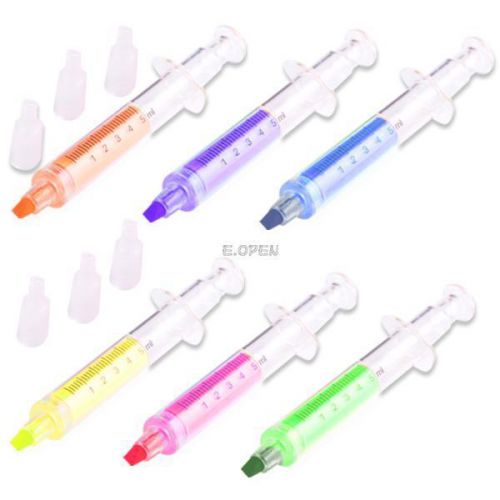 2Pack Of 6 Different Color Syringe Pen Highlighter Novelty Gift Party Bag Filler
