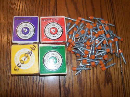 Ramset,silver line,speed powder charges (red,purple,yellow,green) &amp; pins 22 cal. for sale