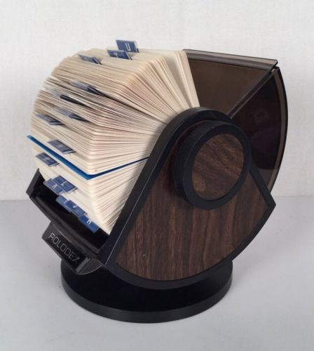 Large Vintage Rolodex Wood Grain Swivel Rotary Card Holder Office Supply