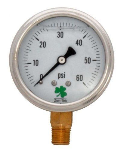 Zenport LPG60 Zen-Tek Glycerin Liquid Filled Pressure Gauge, 60 PSI