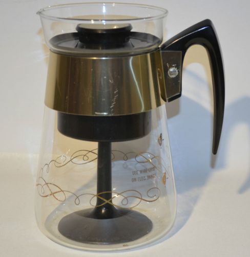 Vintage 6 Cup Clear Glass Corning Coffee Tea Pot Percolator Gold Ring
